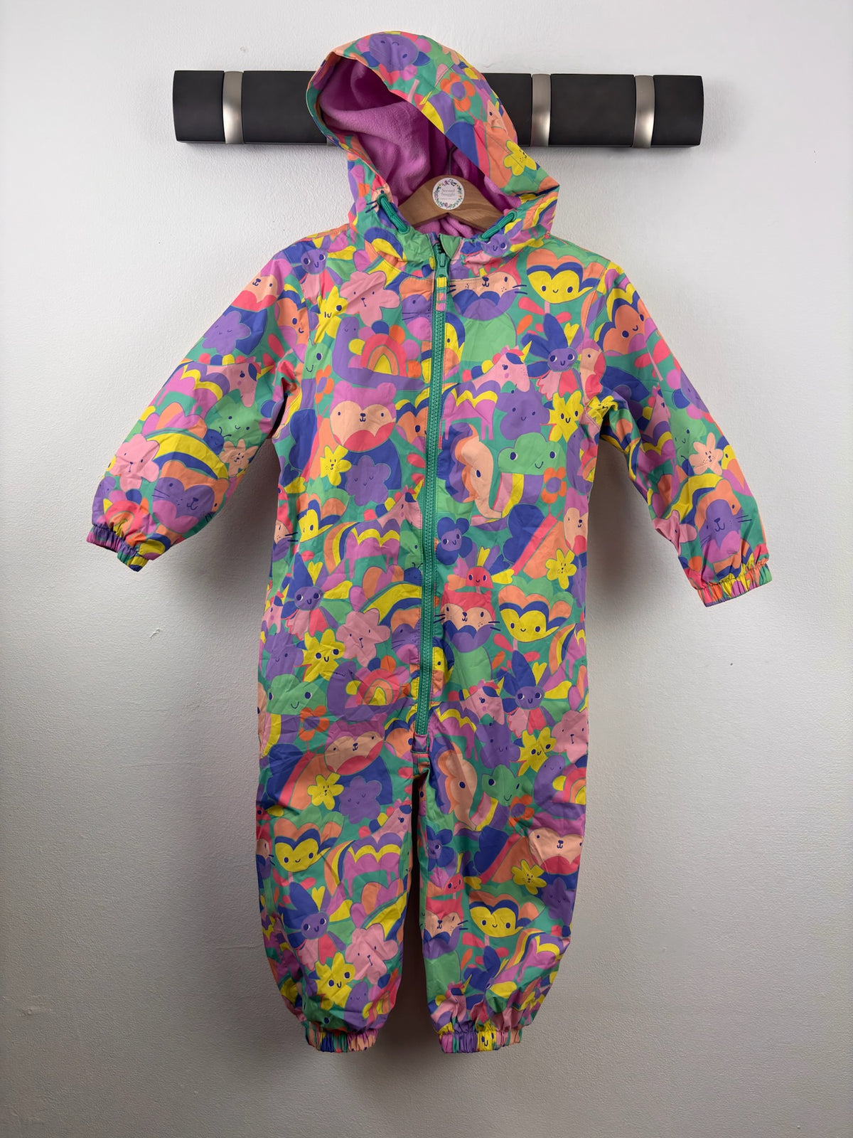 Next Colourful Animal Print Hooded Puddlesuit 12-18 Months-Puddle Suits-Second Snuggle Preloved