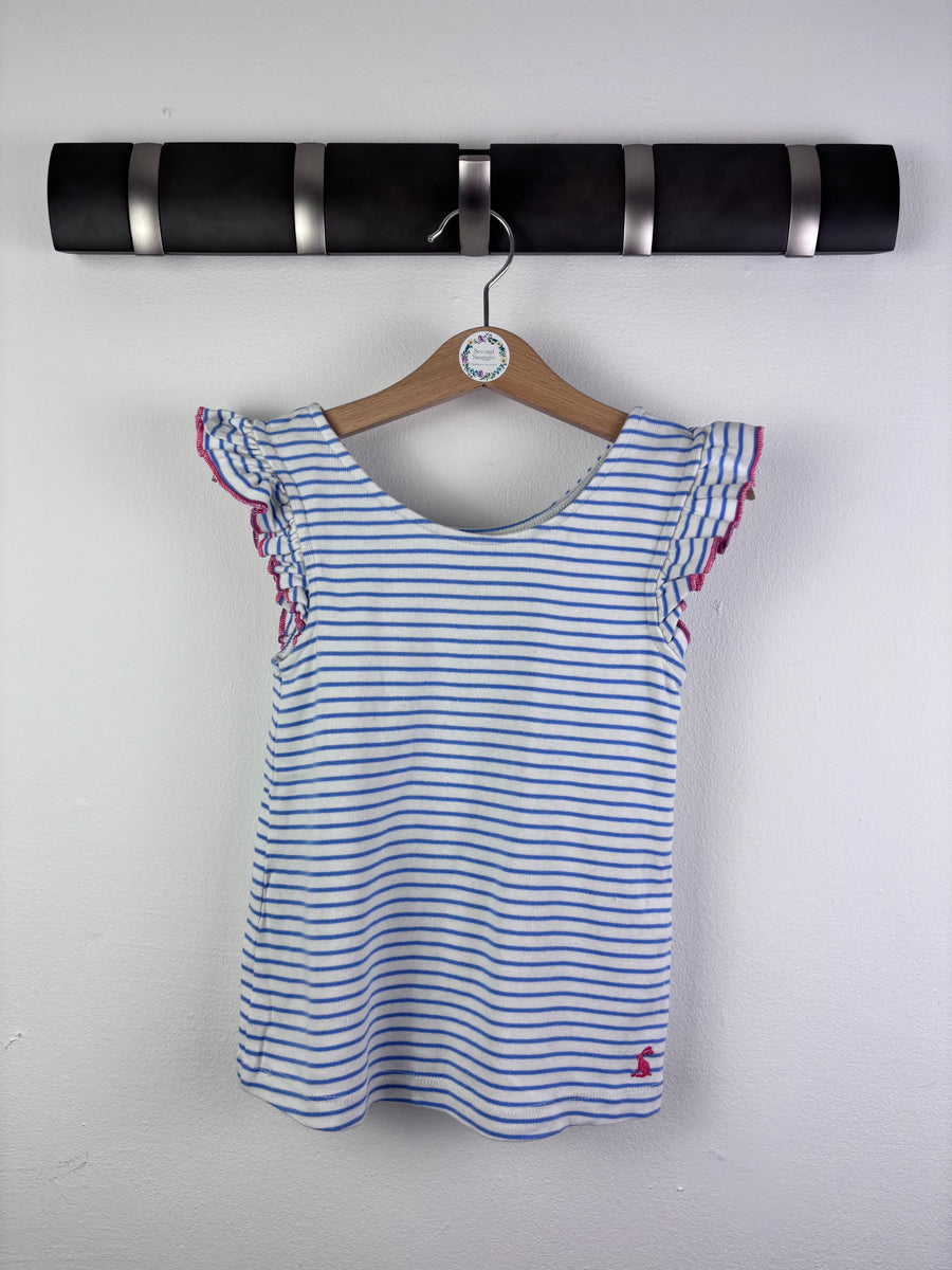 Joules Blue And White Stripe Frill Sleeve Top 6 Years-Tops-Second Snuggle Preloved
