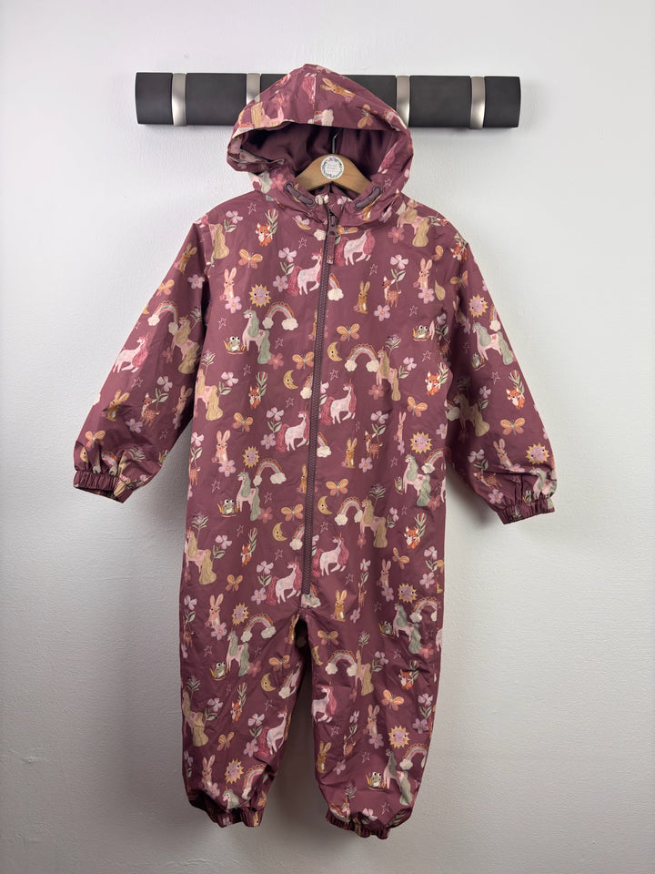 Next Dusky Pink Woodland Animal Hooded Puddlesuit