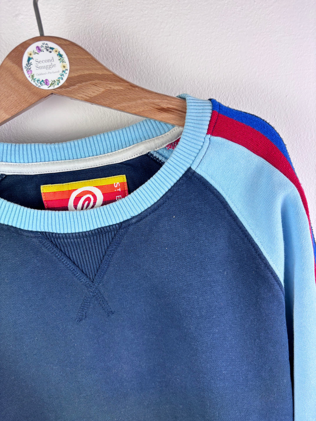 St Berts Navy Sweatshirt With Blue And Red Sleeve Stripe 11-12 Years