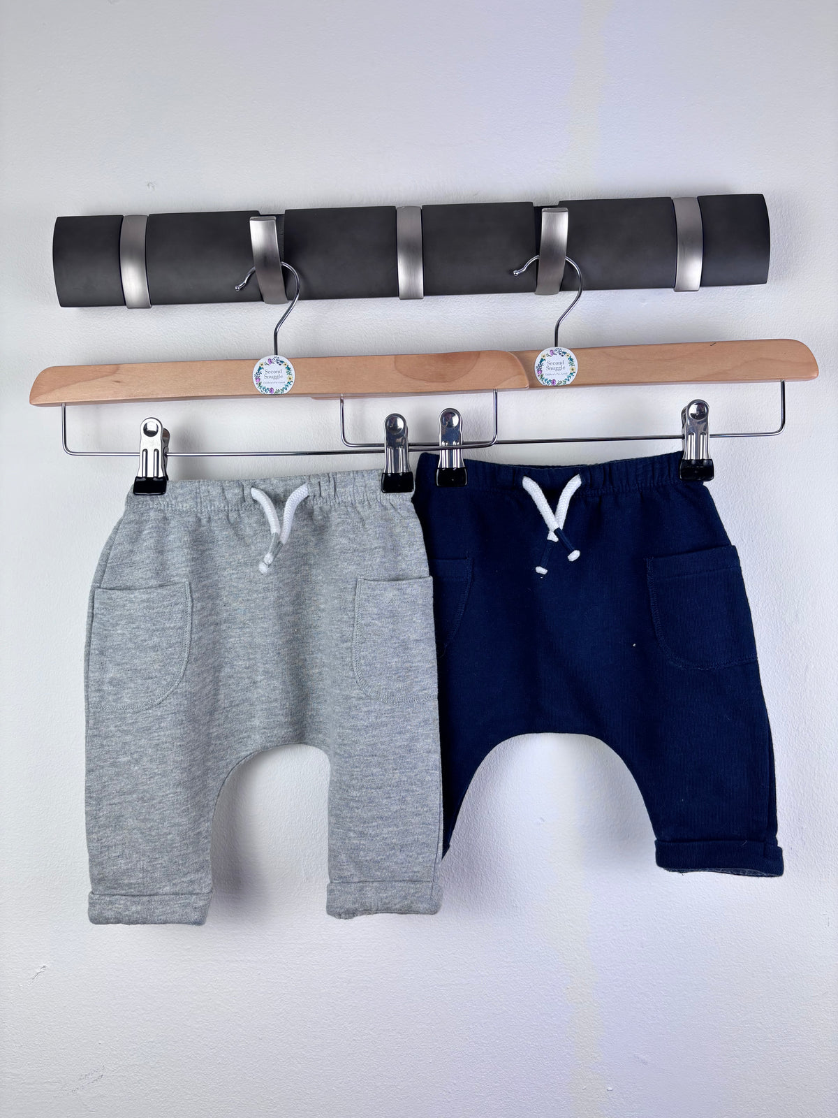 Next Grey And Navy Jogger Shorts Set 3-6 Months-Trousers-Second Snuggle Preloved