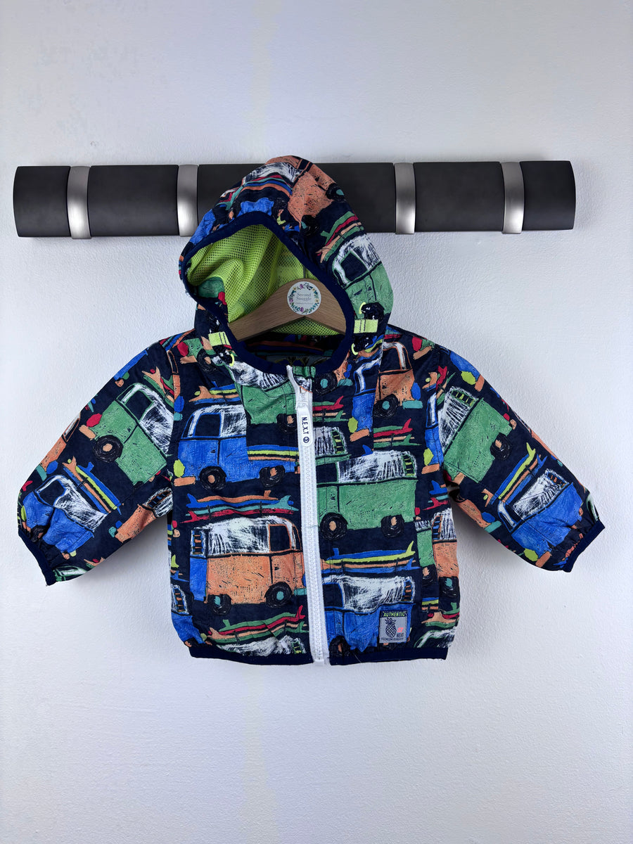 Next Navy Multicolour Vehicle Print Hooded Raincoat 3-6 Months-Coats-Second Snuggle Preloved