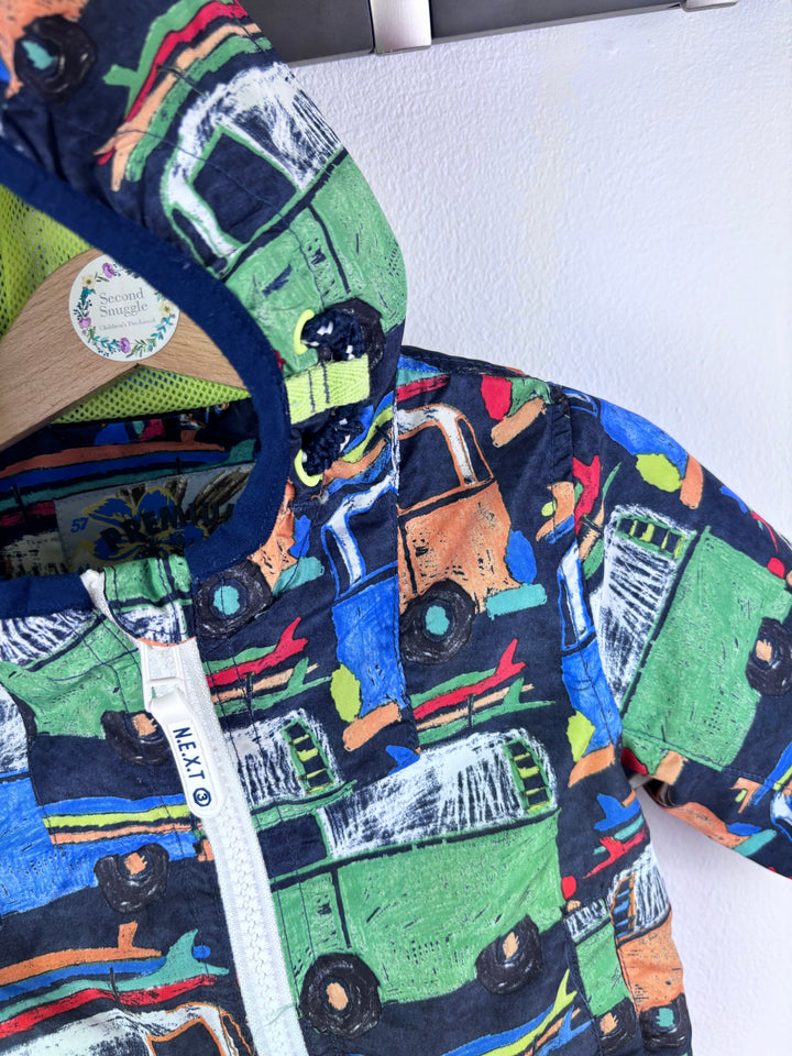 Next Navy Multicolour Vehicle Print Hooded Raincoat 3-6 Months-Coats-Second Snuggle Preloved
