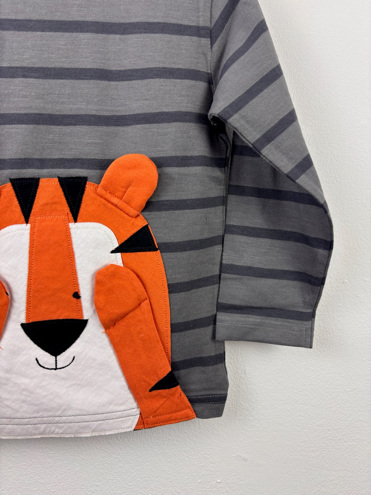 Next Grey Stripe Tiger Appliqué Long Sleeve Top-Tops-Second Snuggle Preloved