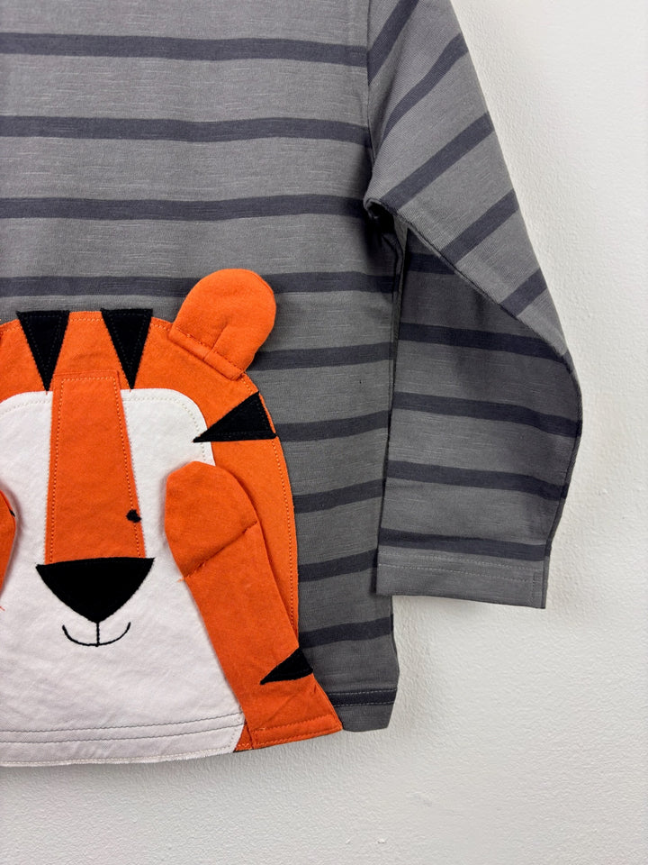 Next Grey Stripe Tiger Appliqué Long Sleeve Top-Tops-Second Snuggle Preloved