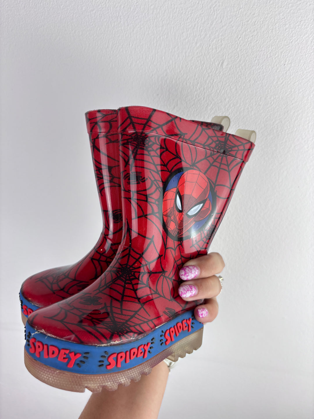 Spiderman Red Wellies UK 4-Boots-Second Snuggle Preloved