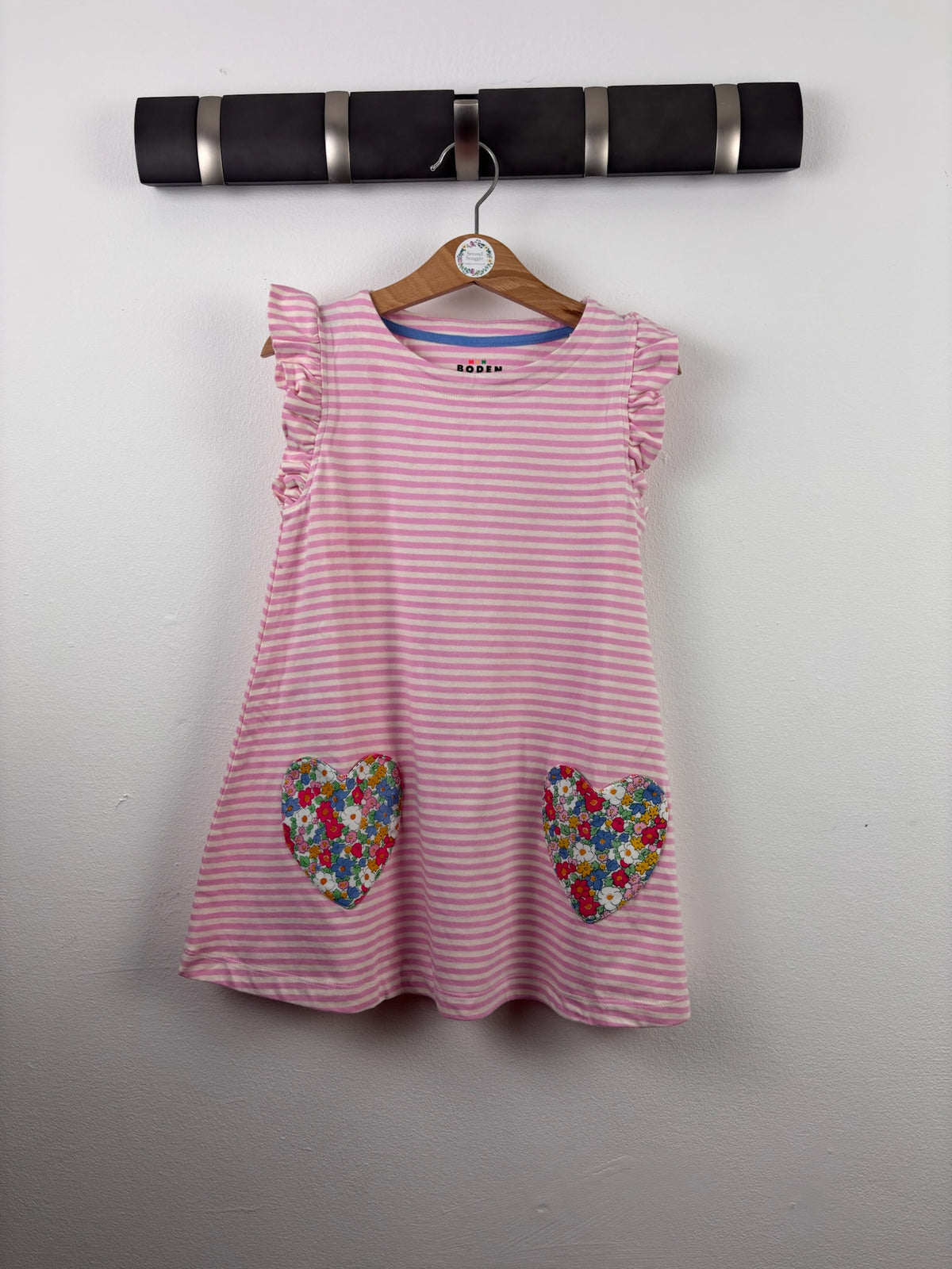 Mini Boden Pink Stripe Floral Heart Pocket Dress-Dresses-Second Snuggle Preloved