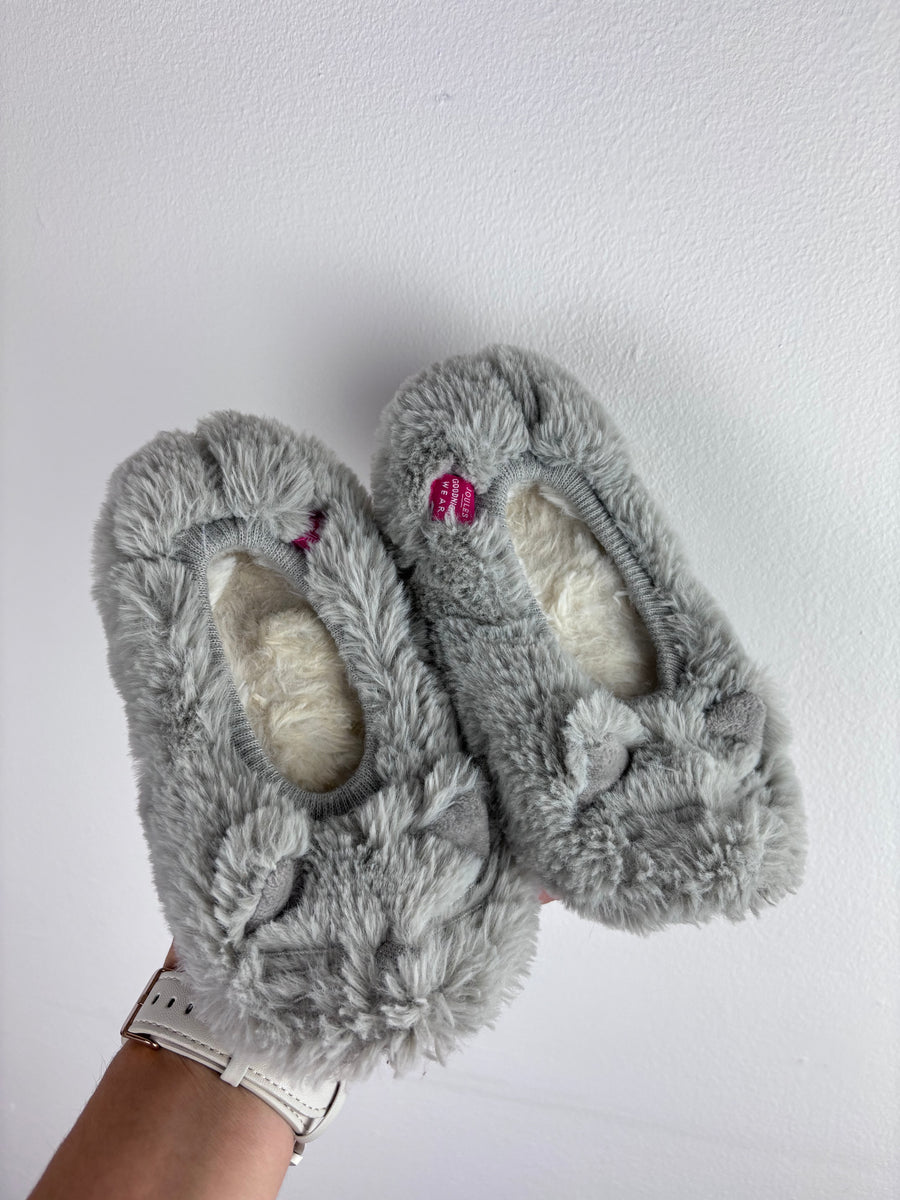 Joules Grey Fluffy Slippers UK 12-13-Slippers-Second Snuggle Preloved