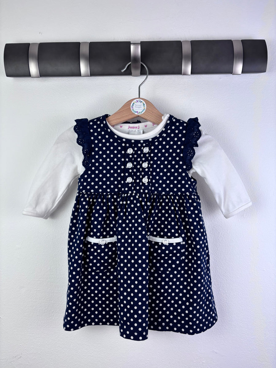 Junior J Navy Polka Dot Dress with White Sleeves 0-3 Months-Dresses-Second Snuggle Preloved