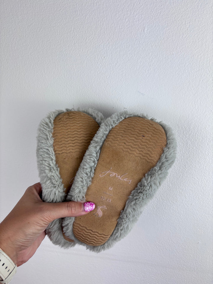 Joules Grey Fluffy Slippers UK 12-13-Slippers-Second Snuggle Preloved