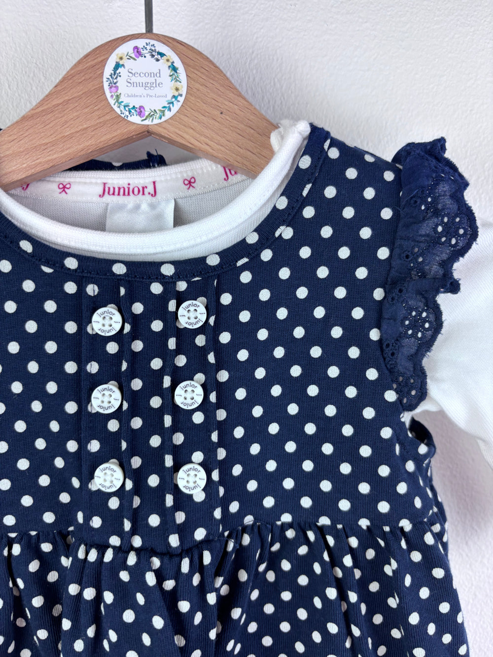 Junior J Navy Polka Dot Dress with White Sleeves 0-3 Months-Dresses-Second Snuggle Preloved