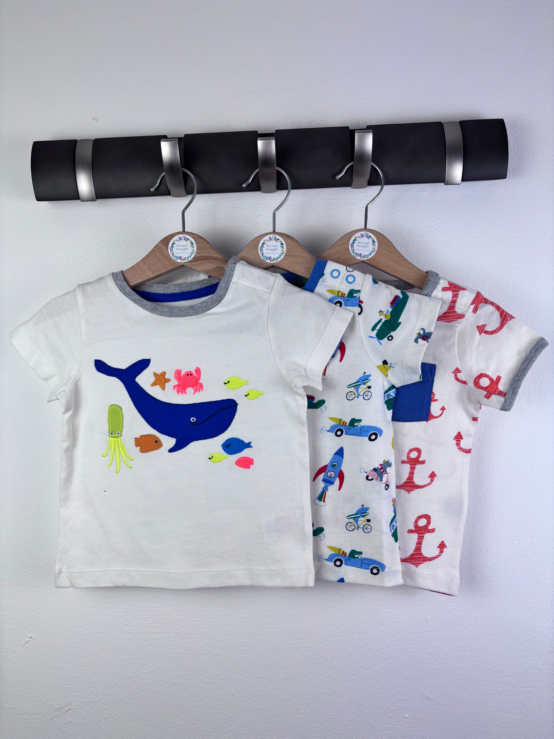 Baby Boden White Top Set with Whale Transport Anchor Prints 6-12 Months-Tops-Second Snuggle Preloved