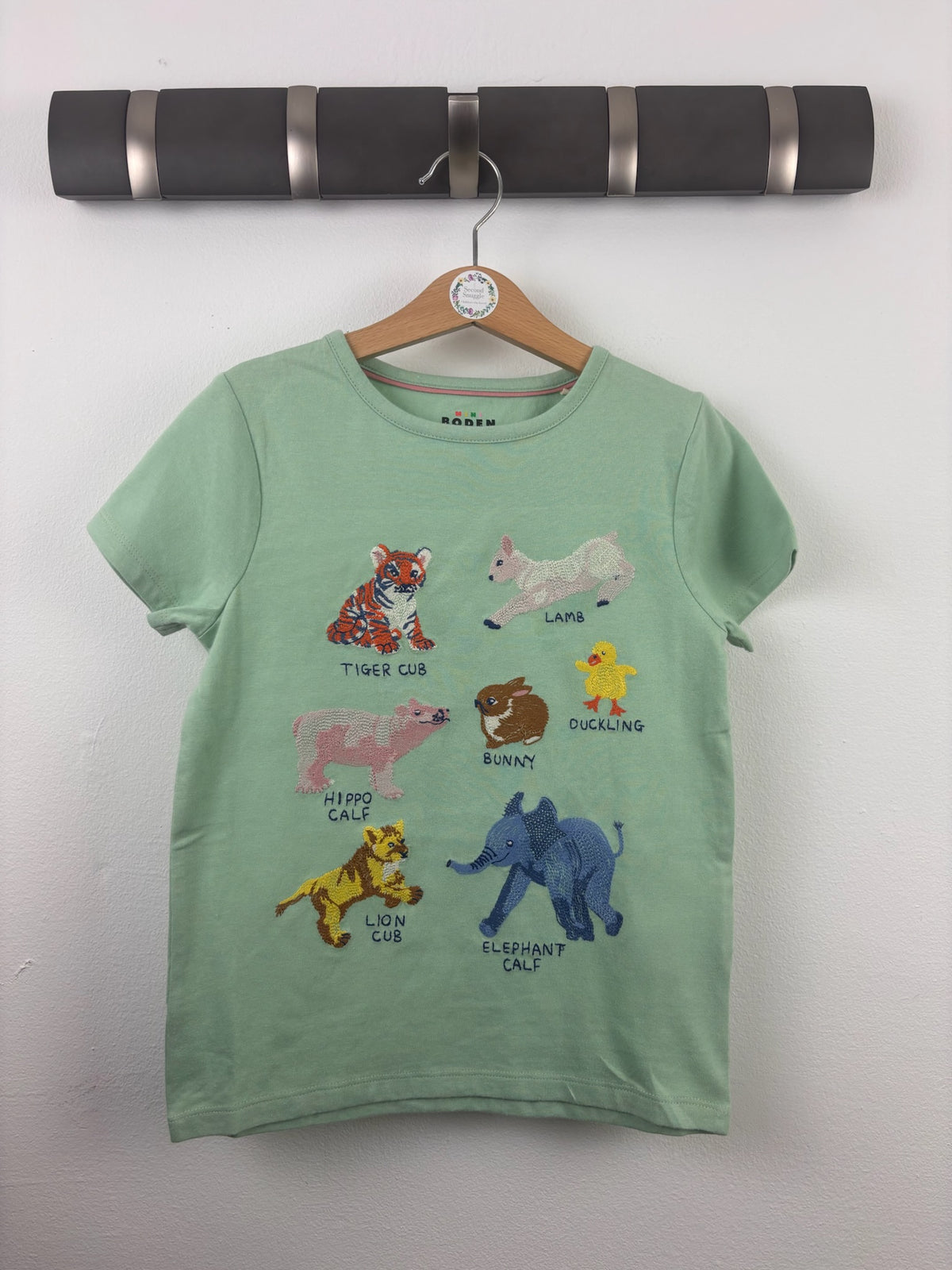 Mini Boden Mint Green Embroidered Baby Animals T-Shirt-Tops-Second Snuggle Preloved
