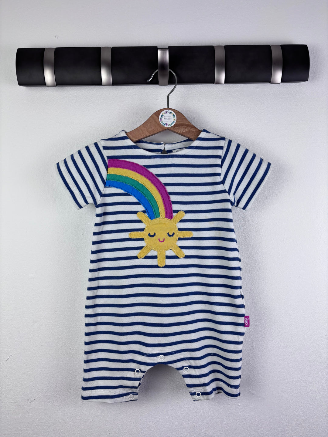 Kite Blue Stripe Rainbow Sun Romper 6-9 Months-Rompers-Second Snuggle Preloved