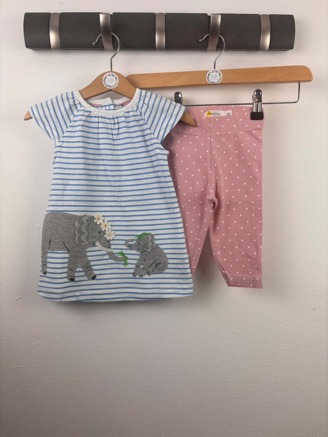 Boden Blue Stripe Elephant Top &amp; Pink Leggings Set-Sets-Second Snuggle Preloved