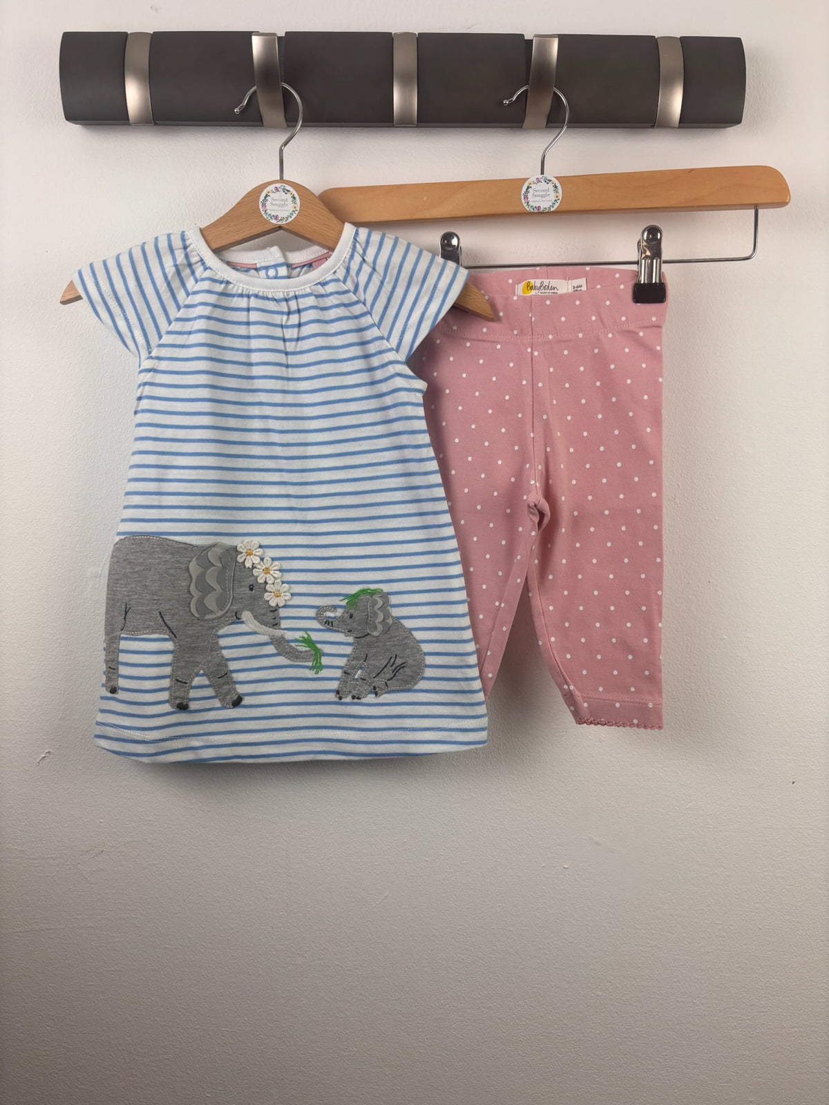 Boden Blue Stripe Elephant Top & Pink Leggings Set-Sets-Second Snuggle Preloved