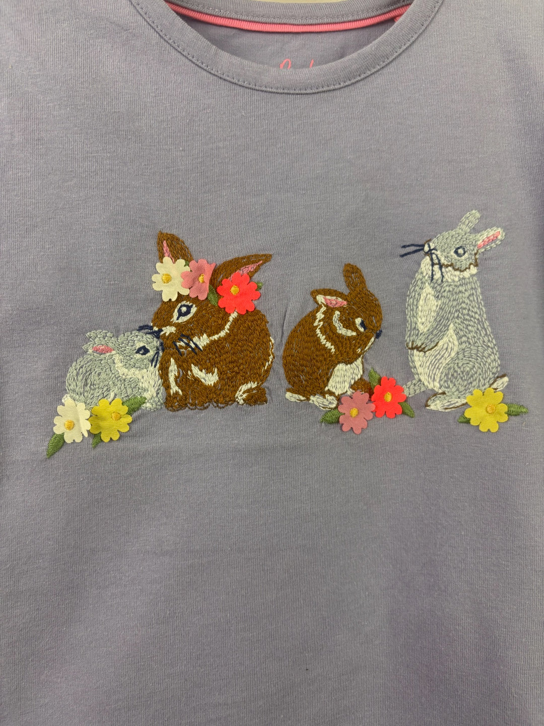 Mini Boden Lilac Embroidered Rabbits T-Shirt-Tops-Second Snuggle Preloved
