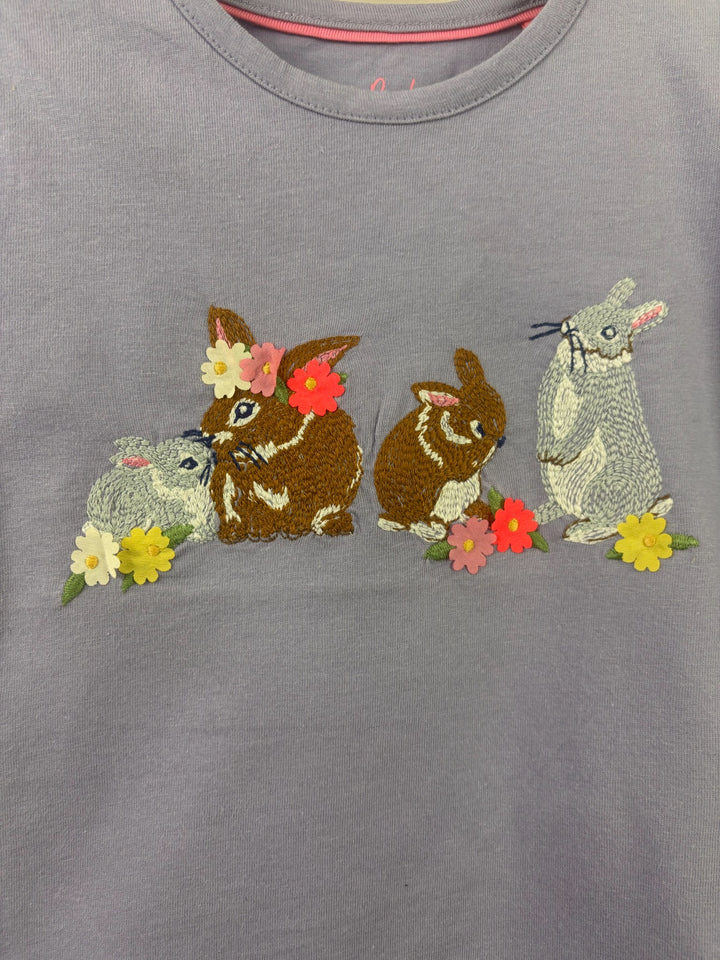 Mini Boden Lilac Embroidered Rabbits T-Shirt-Tops-Second Snuggle Preloved