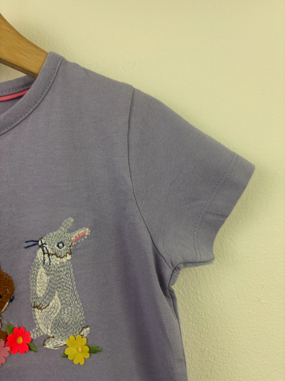 Mini Boden Lilac Embroidered Rabbits T-Shirt-Tops-Second Snuggle Preloved