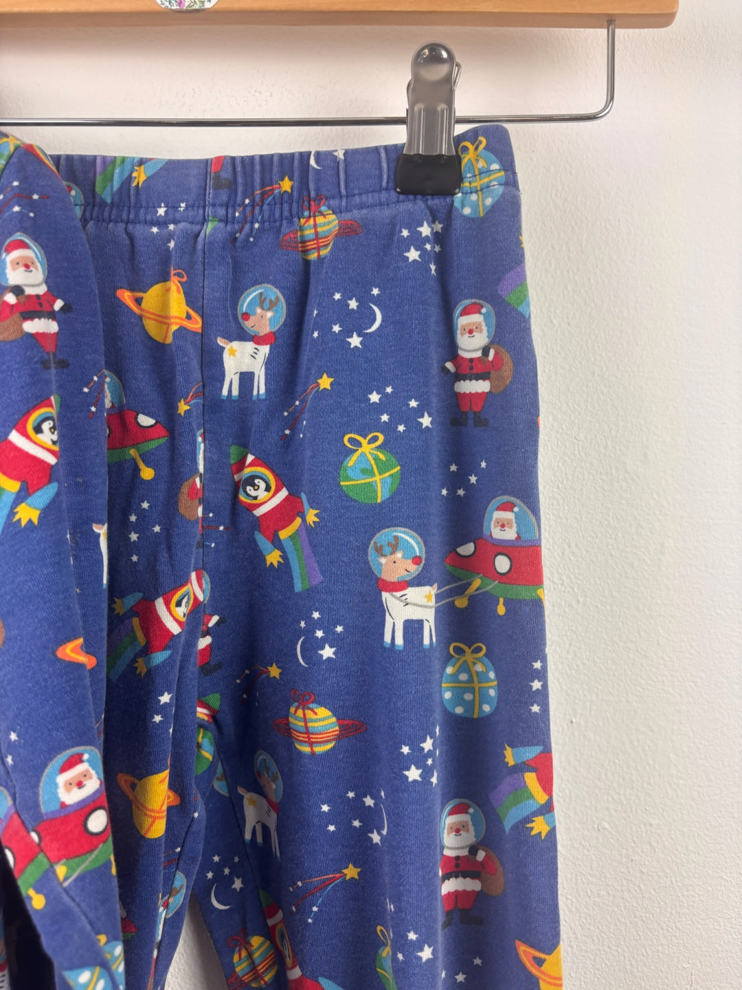 JoJo Maman Bébé Blue Christmas Space Pyjamas 5-6 Years-Night Wear-Second Snuggle Preloved