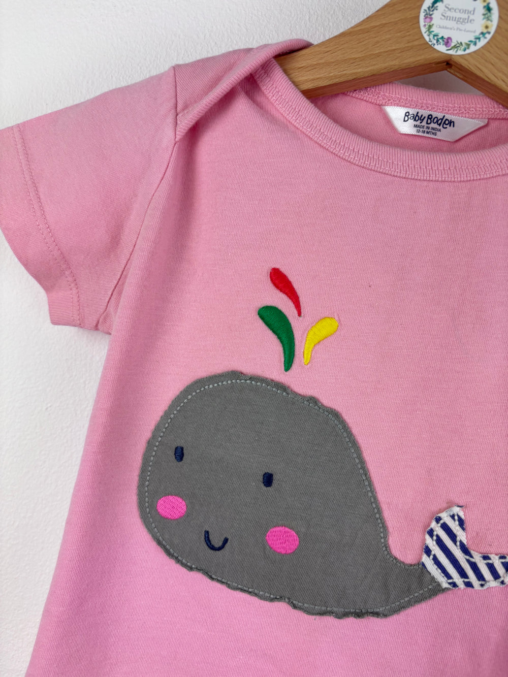 Baby Boden Pink T-Shirt Whale Applique 12-18 Months-Tops-Second Snuggle Preloved