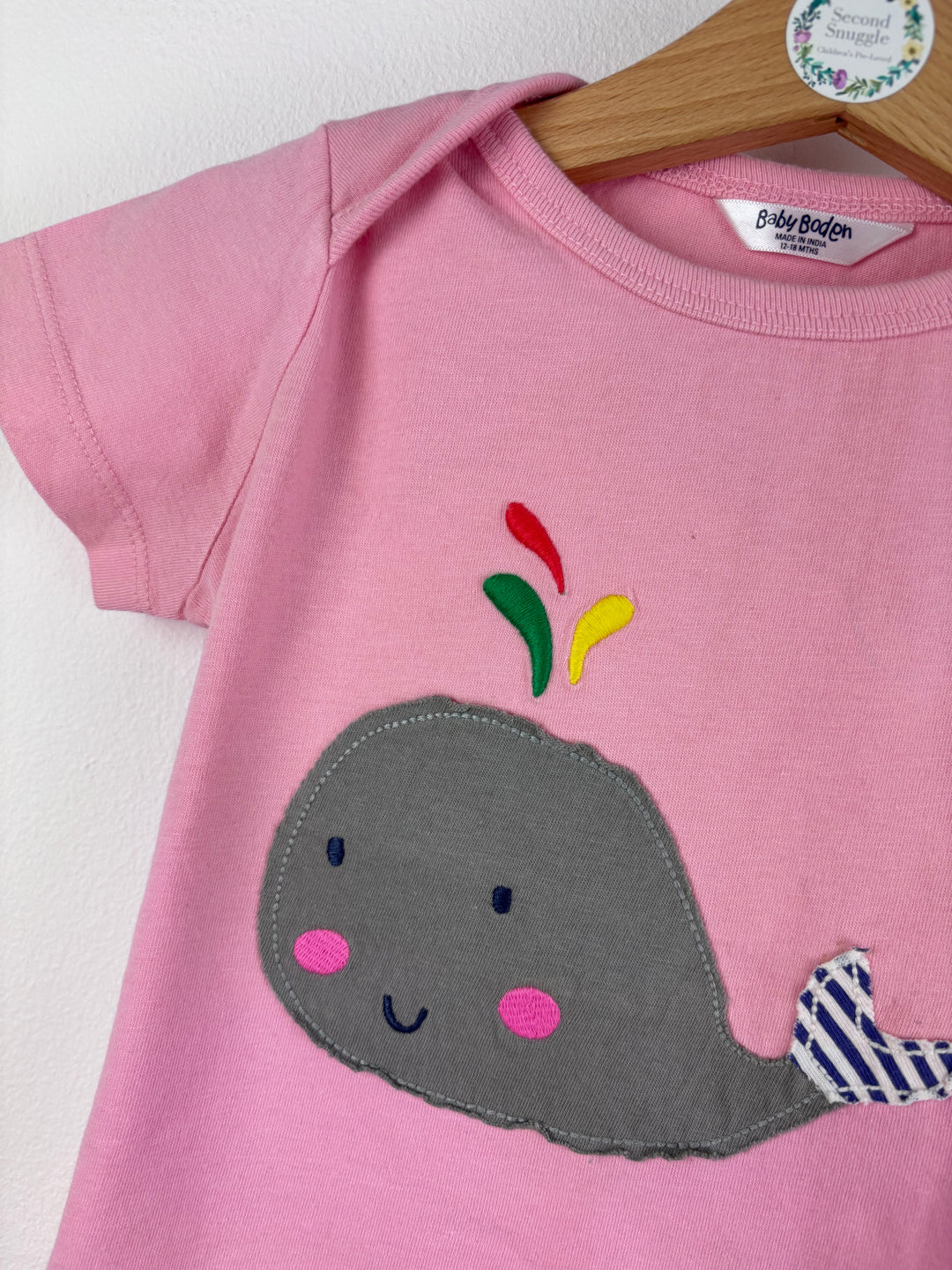 Baby Boden Pink T-Shirt Whale Applique 12-18 Months-Tops-Second Snuggle Preloved