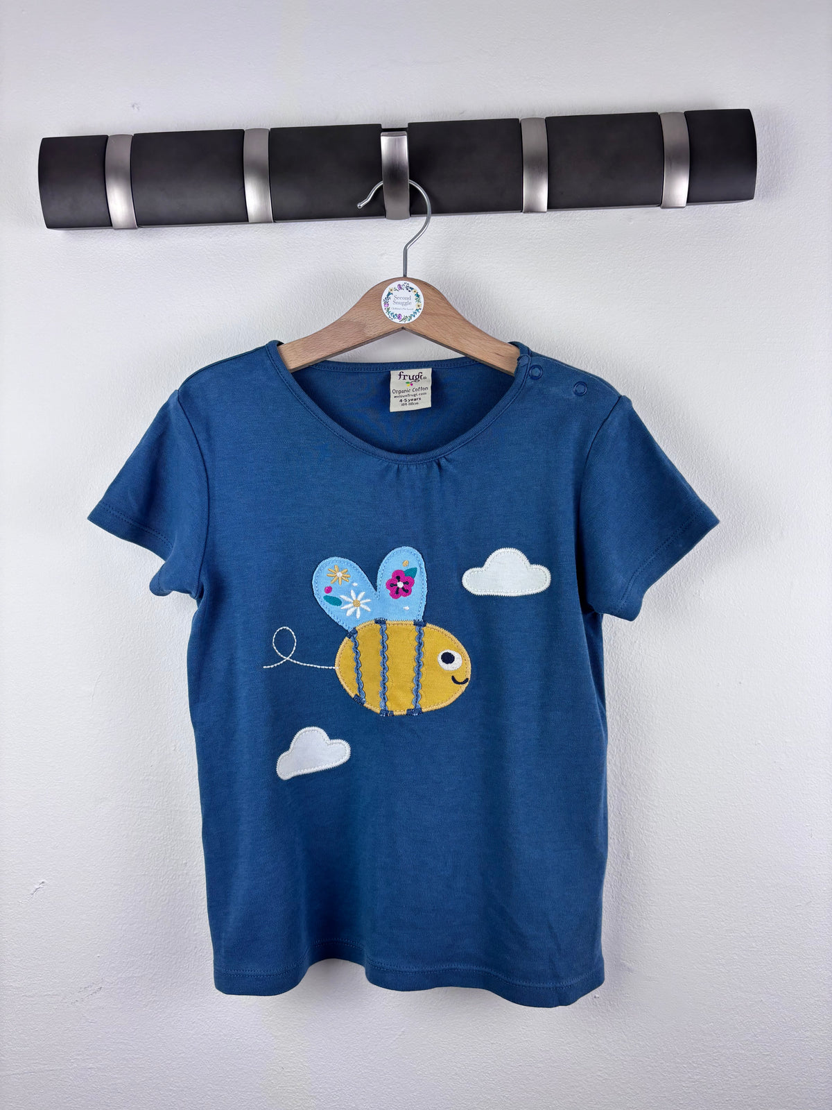 Frugi Blue Bee Applique T-Shirt 4-5 Years-Tops-Second Snuggle Preloved