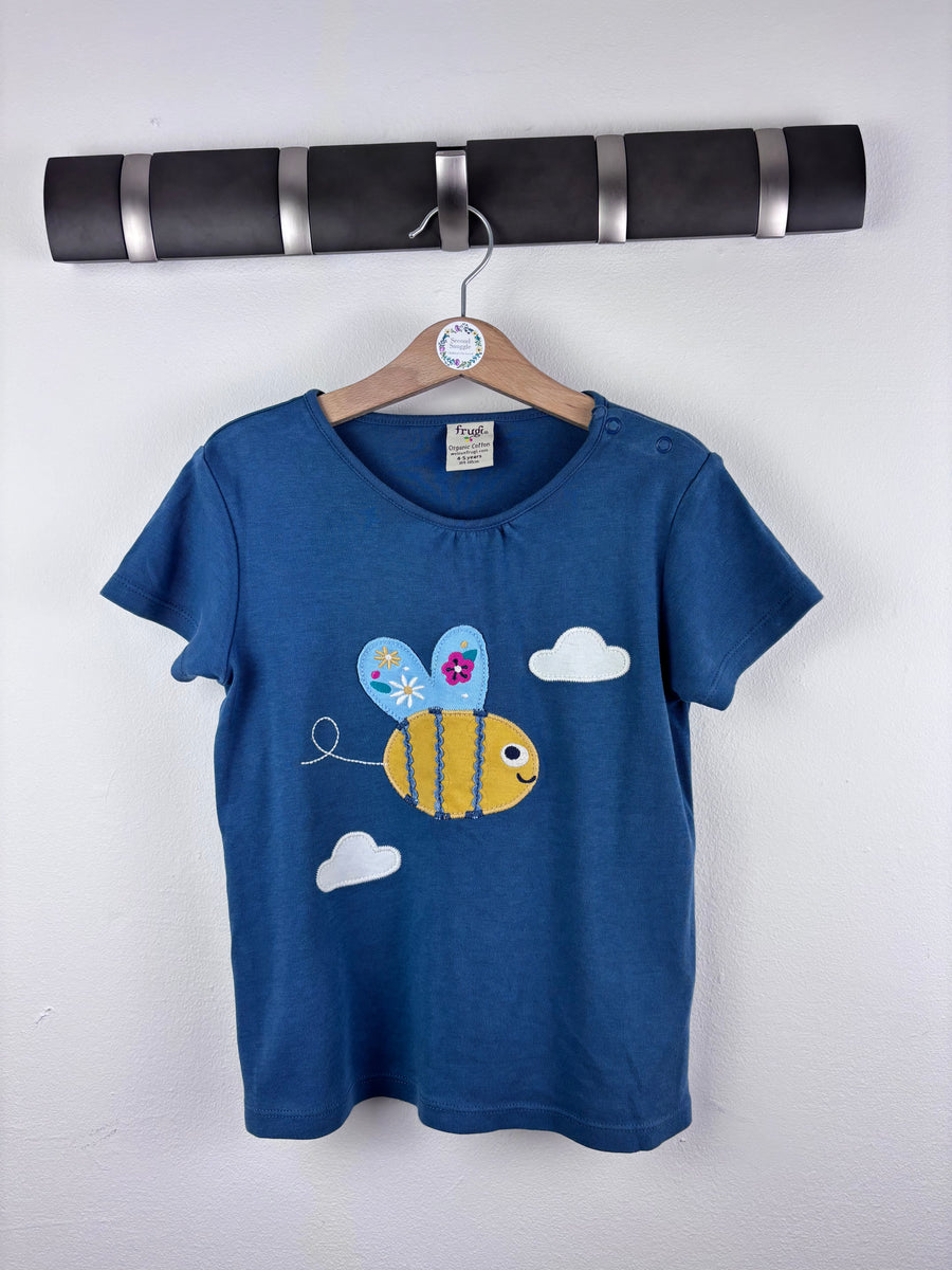 Frugi Blue Bee Applique T-Shirt 4-5 Years-Tops-Second Snuggle Preloved