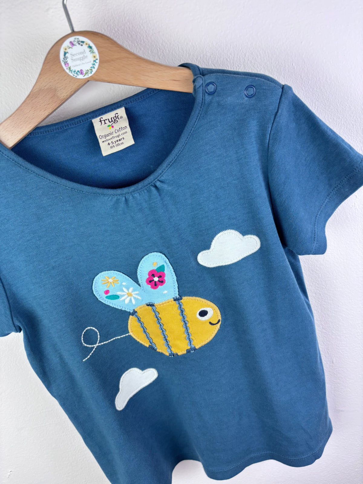 Frugi Blue Bee Applique T-Shirt 4-5 Years-Tops-Second Snuggle Preloved