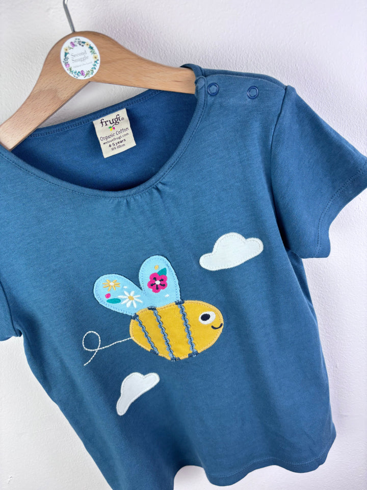 Frugi Blue Bee Applique T-Shirt 4-5 Years-Tops-Second Snuggle Preloved