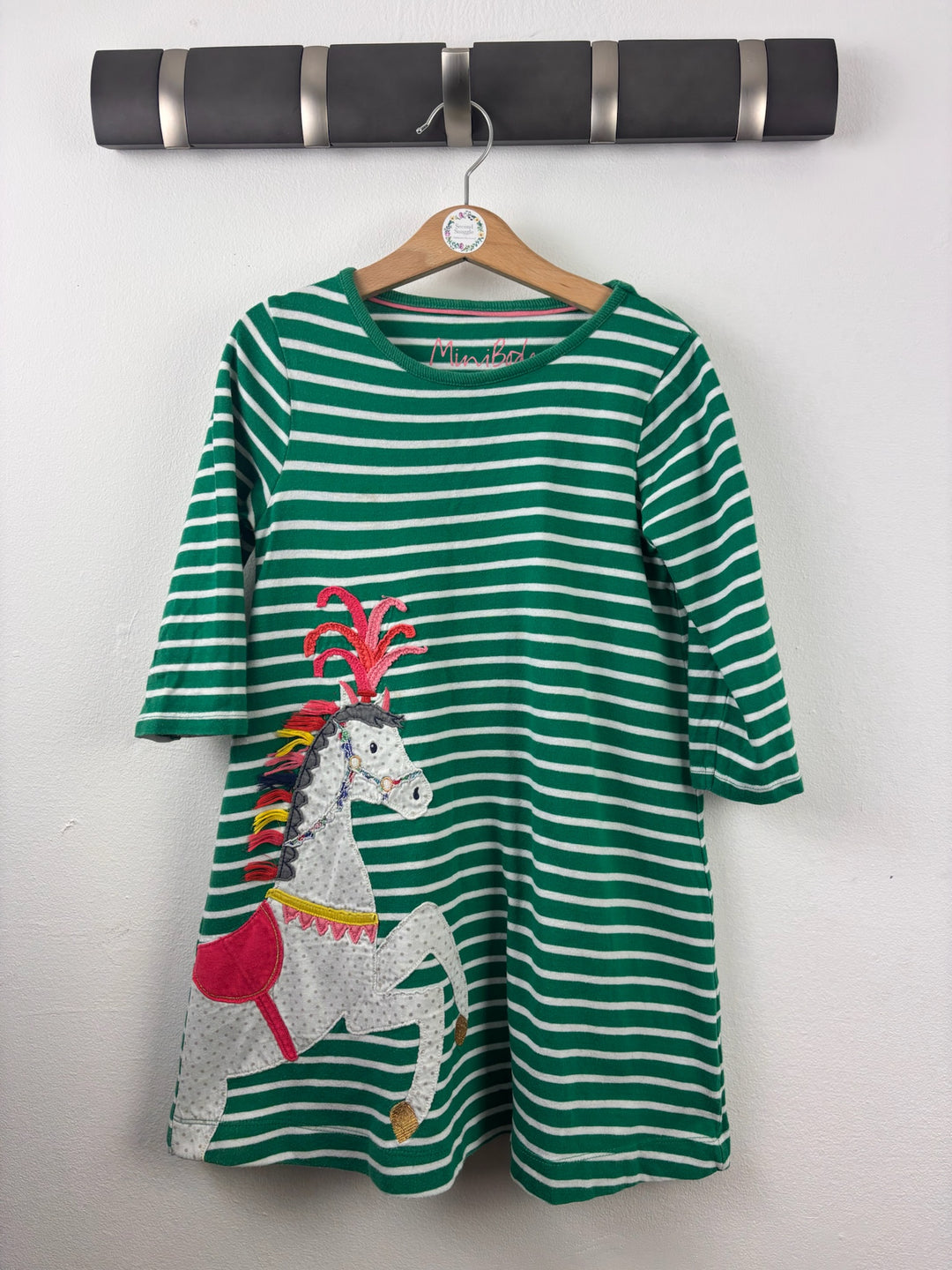 Boden Green Striped Horse Appliqué Dress 5-6 Years-Dresses-Second Snuggle Preloved