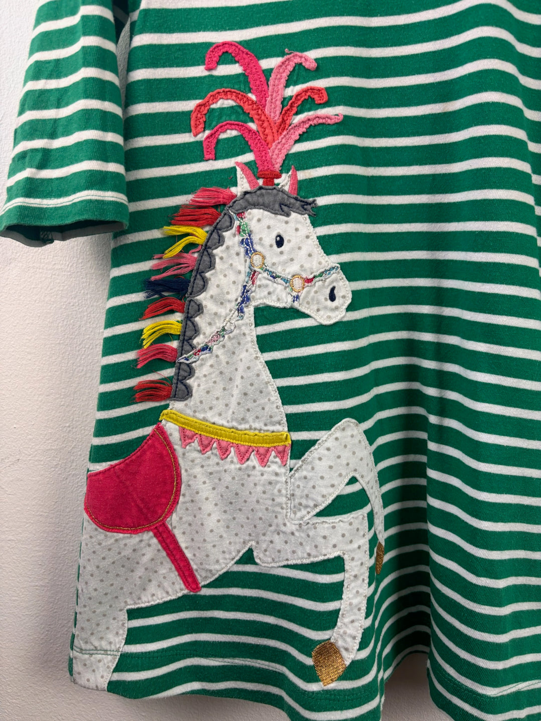 Boden Green Striped Horse Appliqué Dress 5-6 Years-Dresses-Second Snuggle Preloved