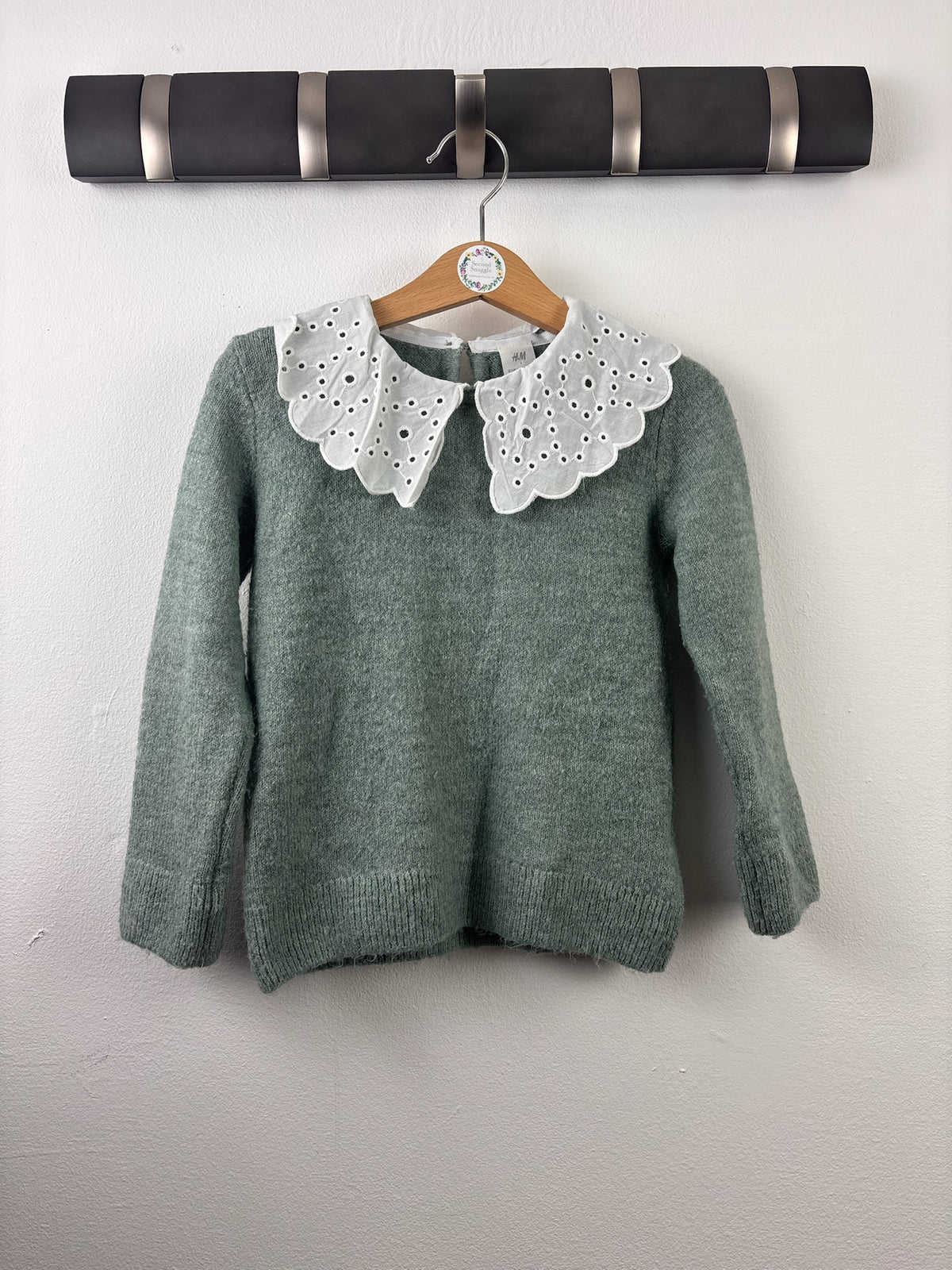H&M Green Knit Jumper with Broderie Collar 18-24 Months-Tops-Second Snuggle Preloved