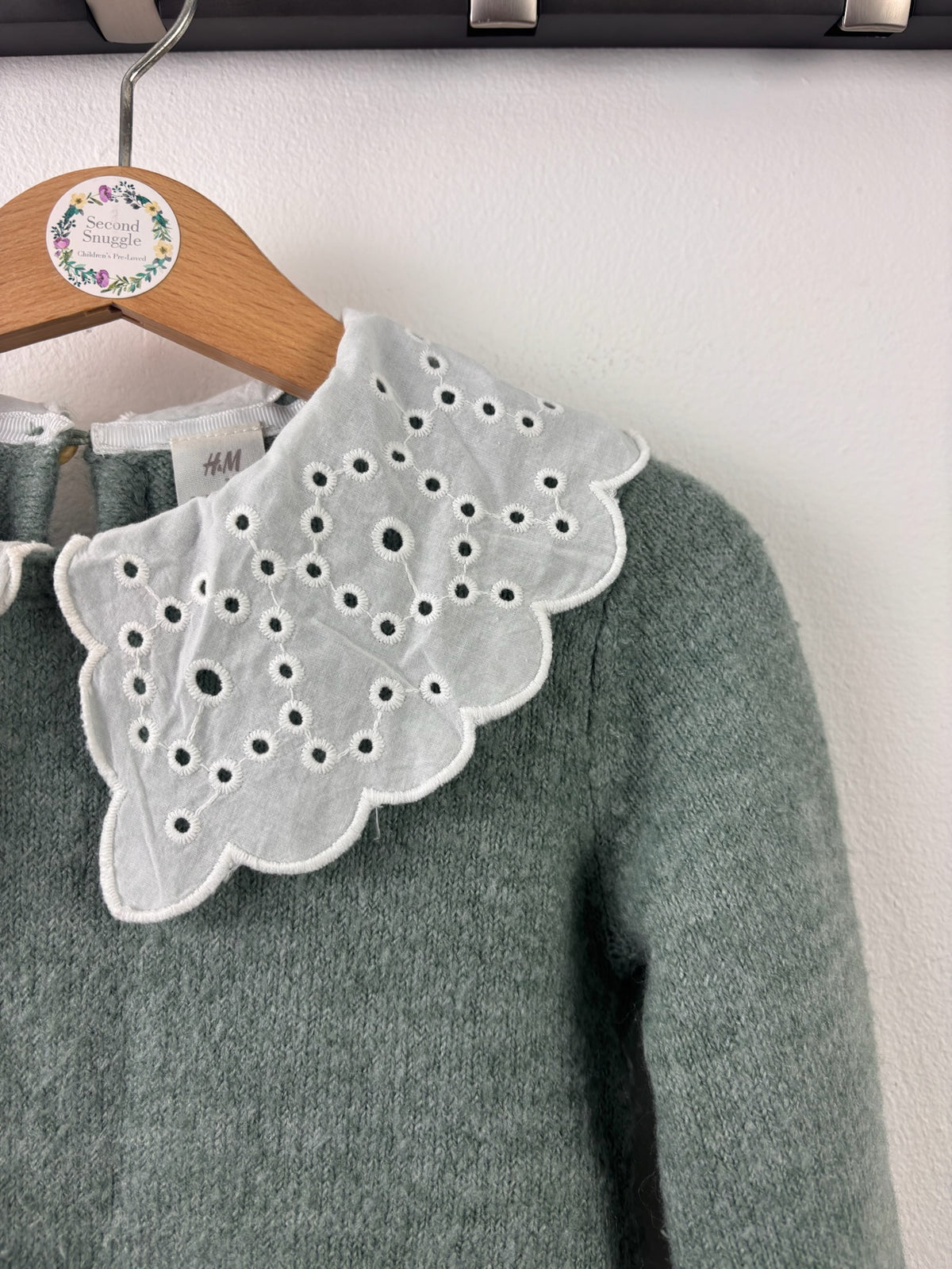 H&M Green Knit Jumper with Broderie Collar 18-24 Months-Tops-Second Snuggle Preloved