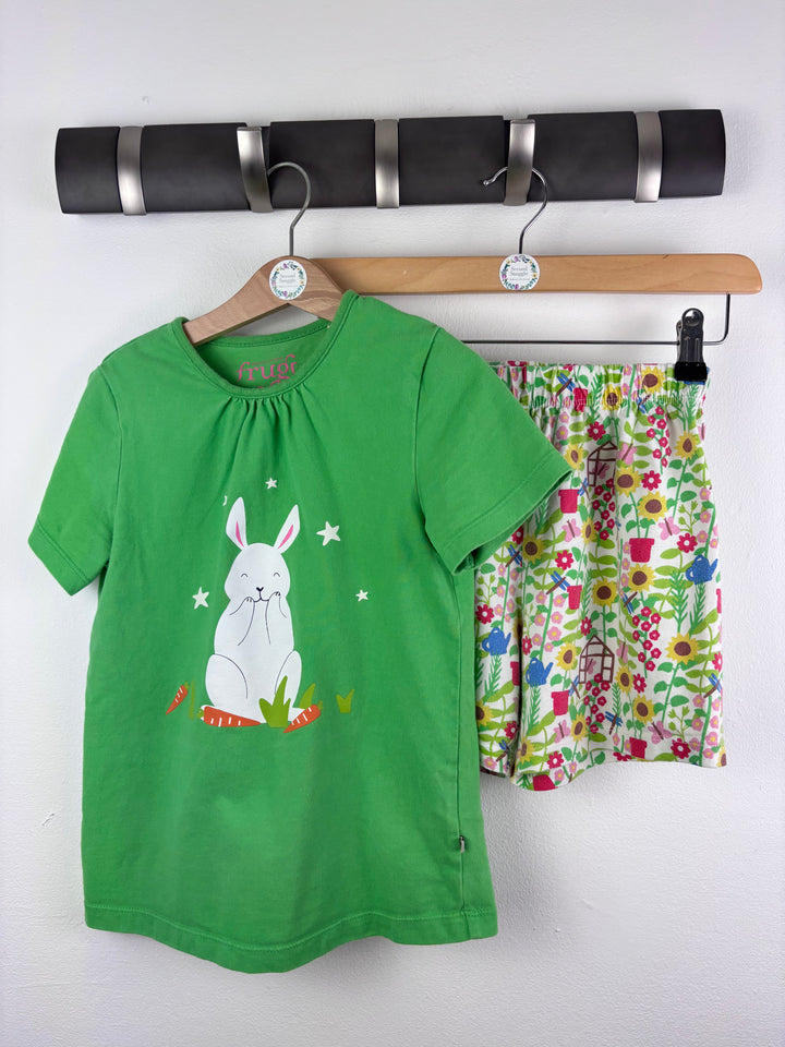 Frugi Green Bunny Pyjama Top and Garden Print Bottoms 7-8 Years