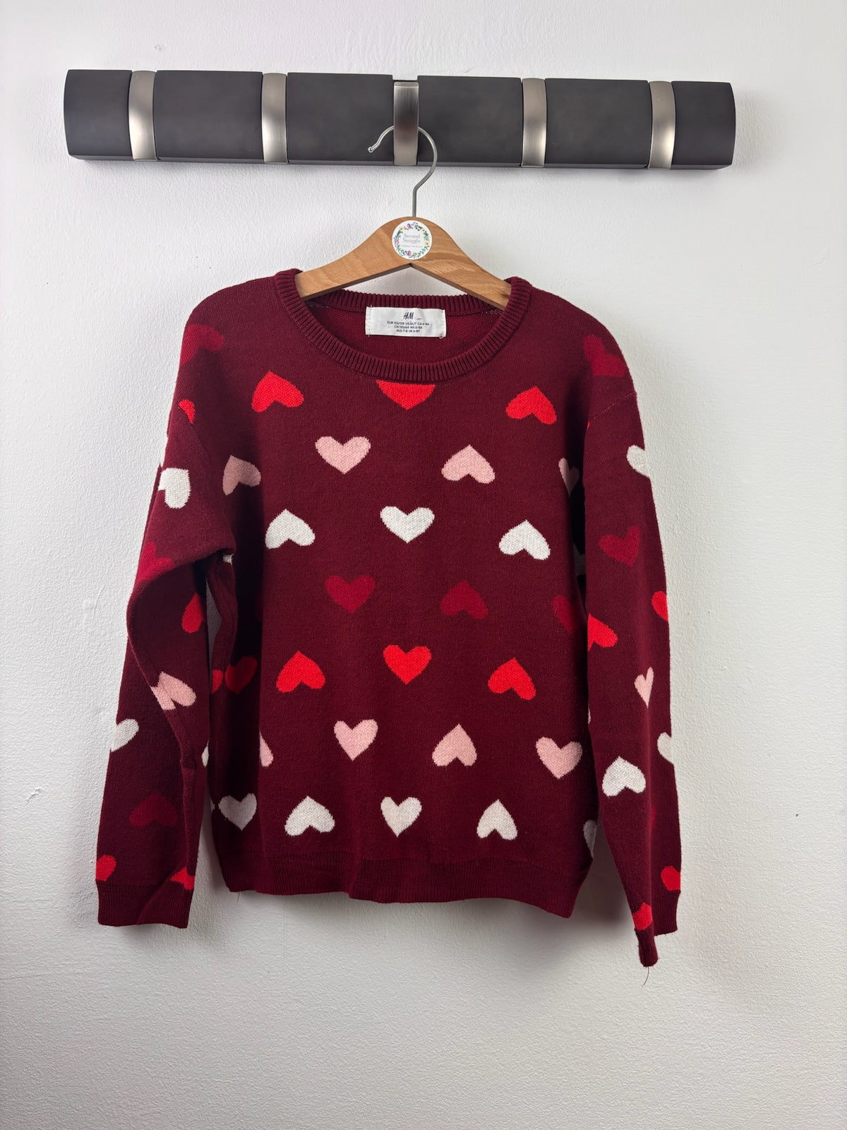 H&M Burgundy Heart Knit Jumper 6-8 Years-Jumpers-Second Snuggle Preloved