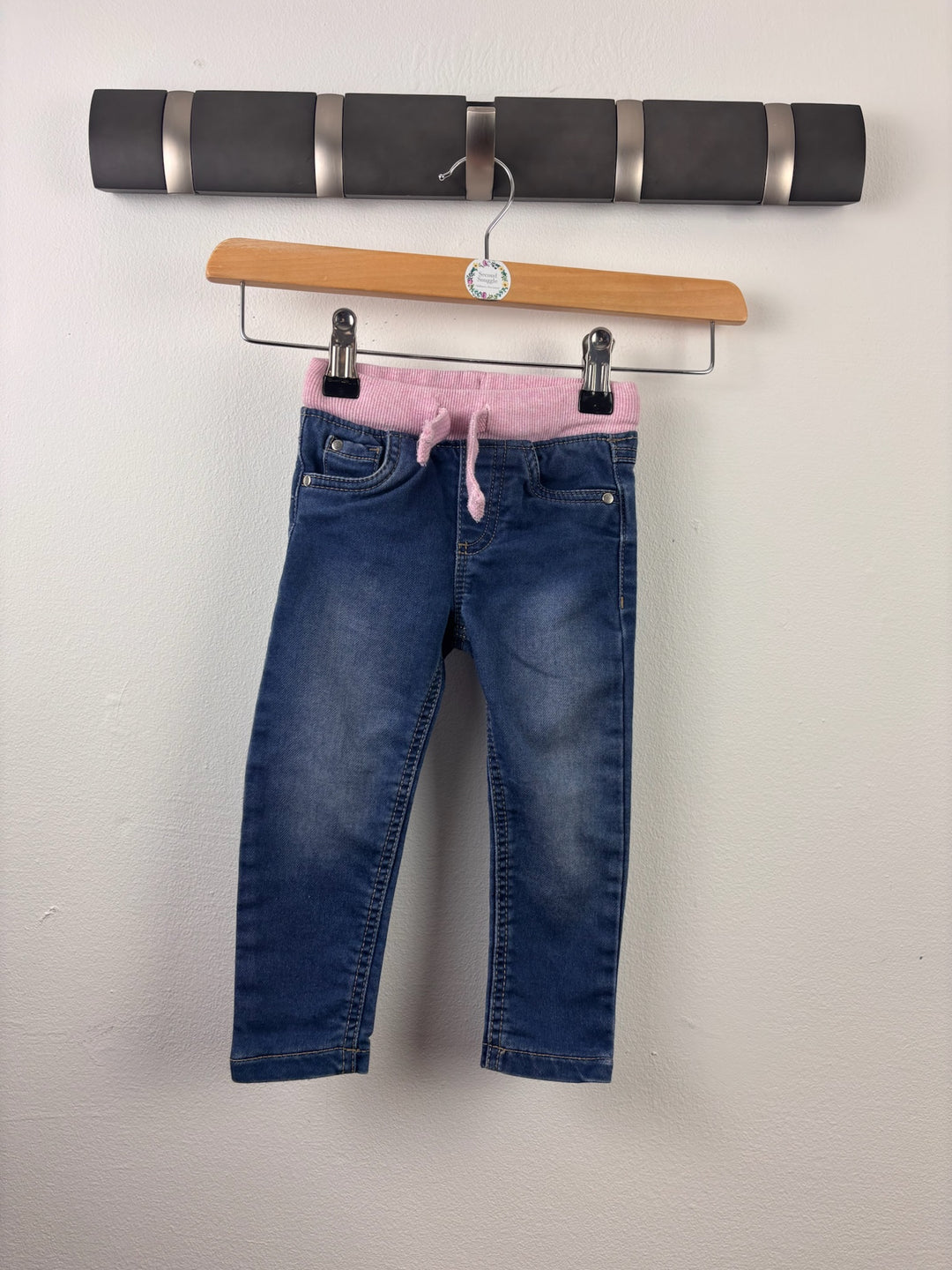 Fred &amp; Flo Blue Pull On Jeans Pink Waist 12-18 Months-Trousers-Second Snuggle Preloved