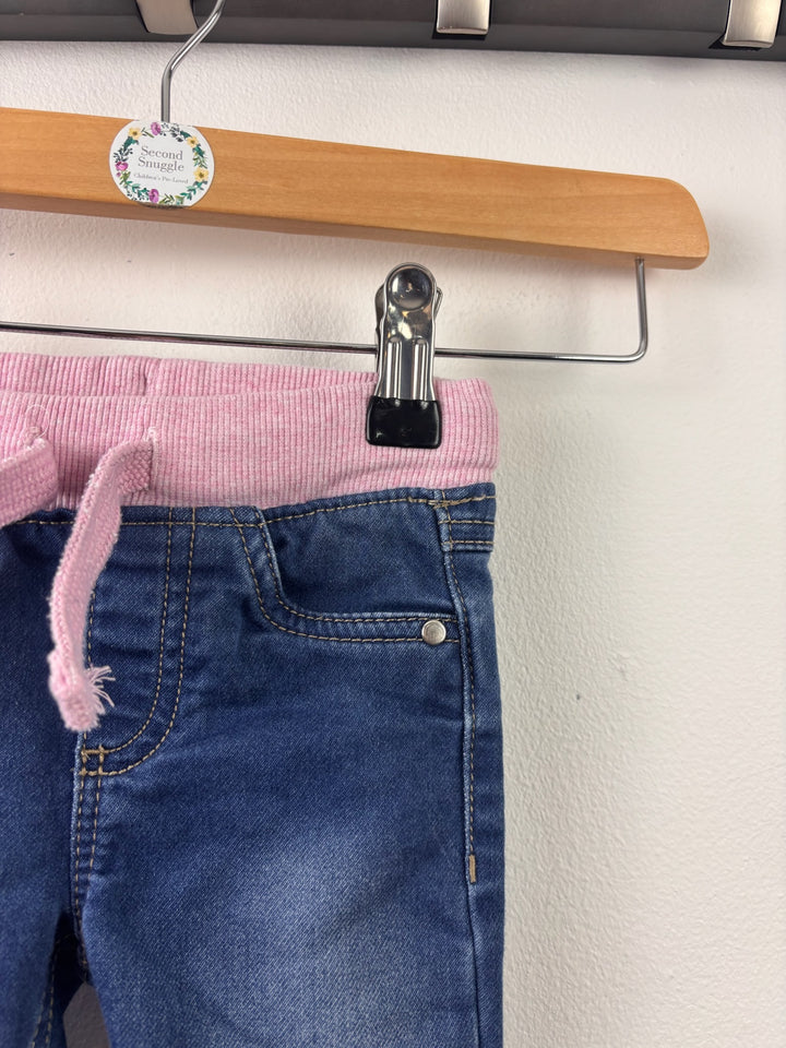Fred &amp; Flo Blue Pull On Jeans Pink Waist 12-18 Months-Trousers-Second Snuggle Preloved