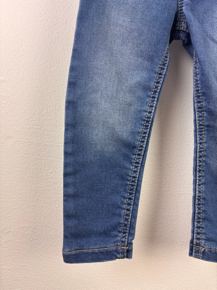 Fred &amp; Flo Blue Pull On Jeans Pink Waist 12-18 Months-Trousers-Second Snuggle Preloved