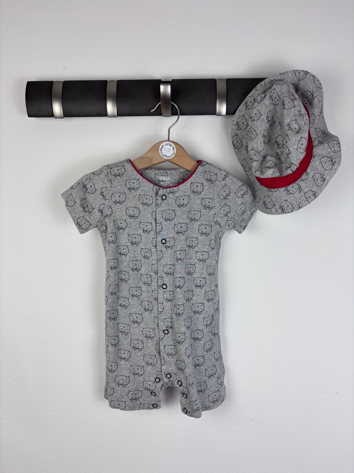 Mamas And Papas Grey Romper And Hat Set 3-6 Months-Rompers-Second Snuggle Preloved