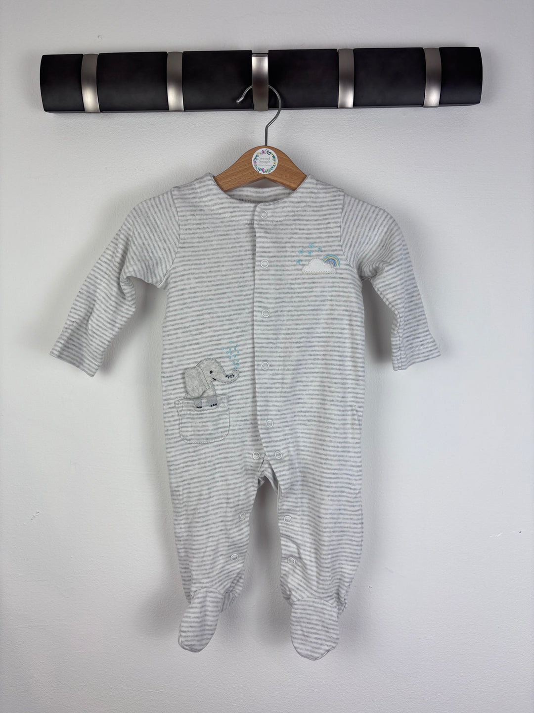 John Lewis Grey Stripe Sleepsuit 3-6 Months-Sleepsuits-Second Snuggle Preloved