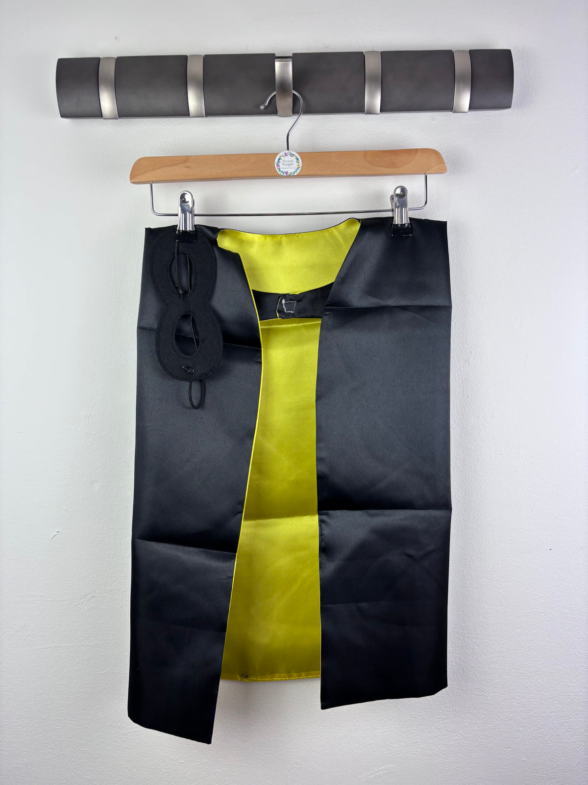 Black and Yellow Satin Superhero Cape and Mask One Size-Dressing Up-Second Snuggle Preloved