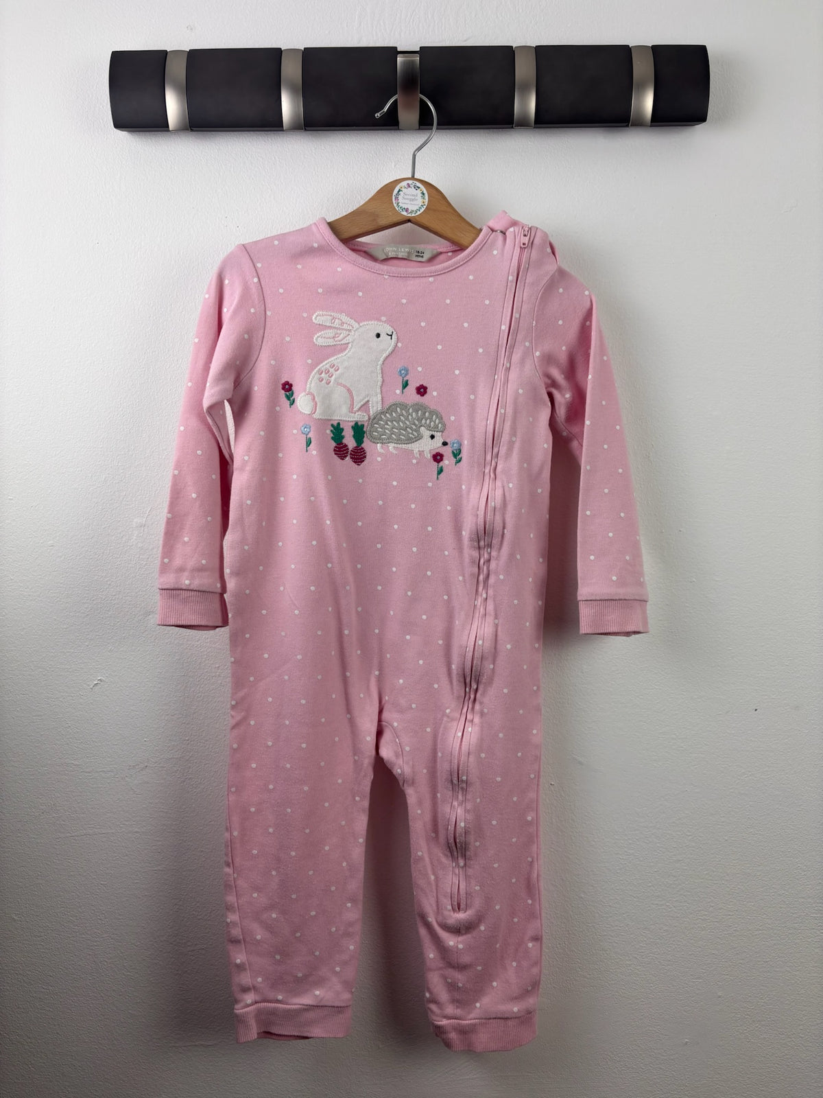 John Lewis Pink Bunny Hedgehog Sleepsuit 18-24 Months-Rompers-Second Snuggle Preloved