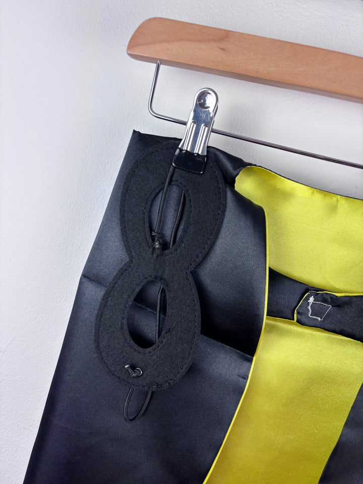 Black and Yellow Satin Superhero Cape and Mask One Size