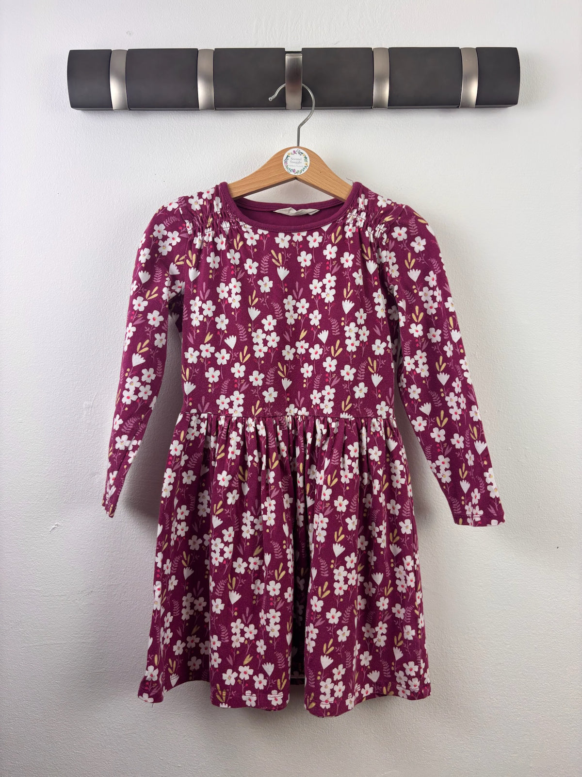 John Lewis Burgundy Floral Jersey Dress 5 Years-Dresses-Second Snuggle Preloved