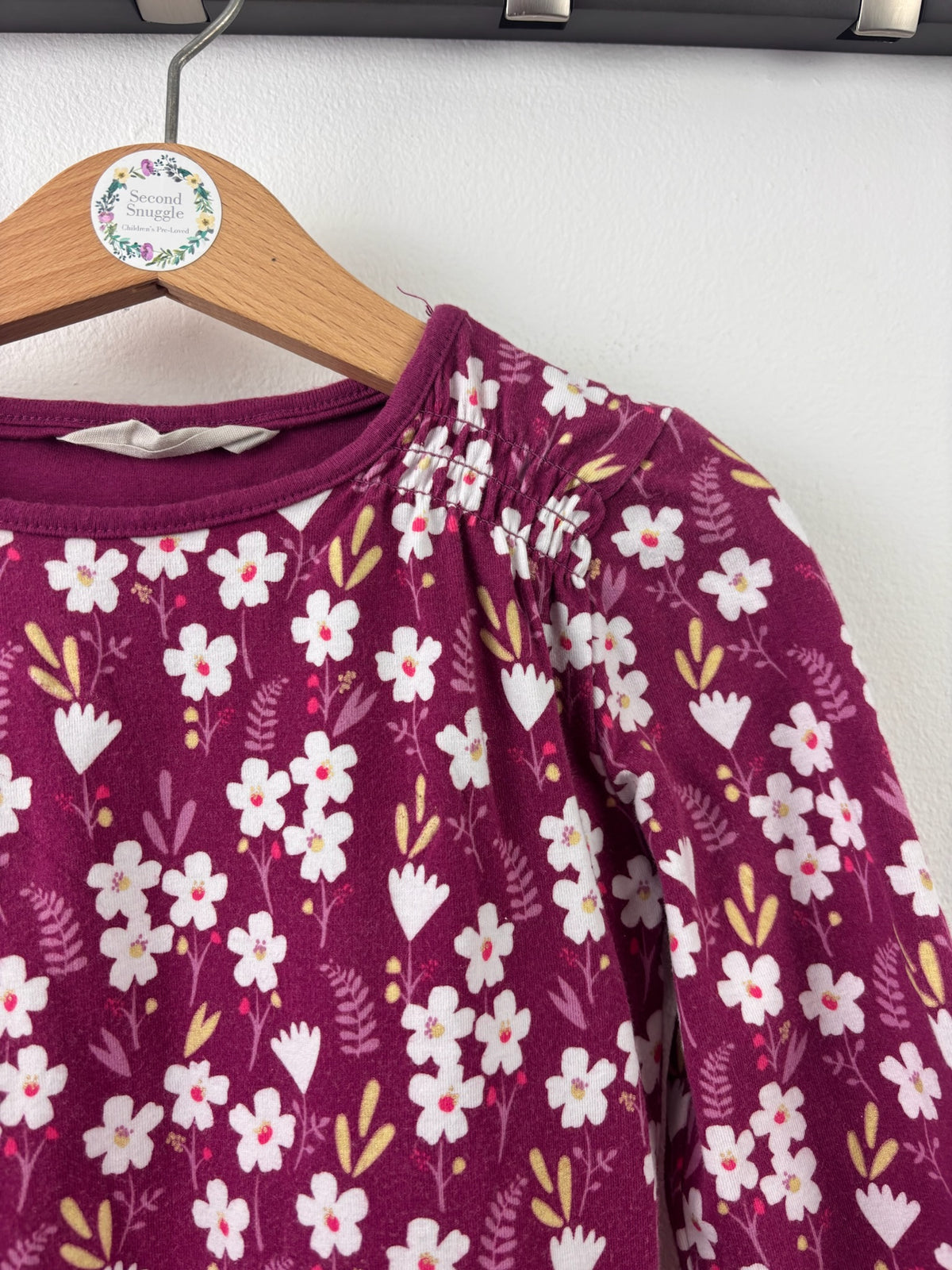 John Lewis Burgundy Floral Jersey Dress 5 Years-Dresses-Second Snuggle Preloved