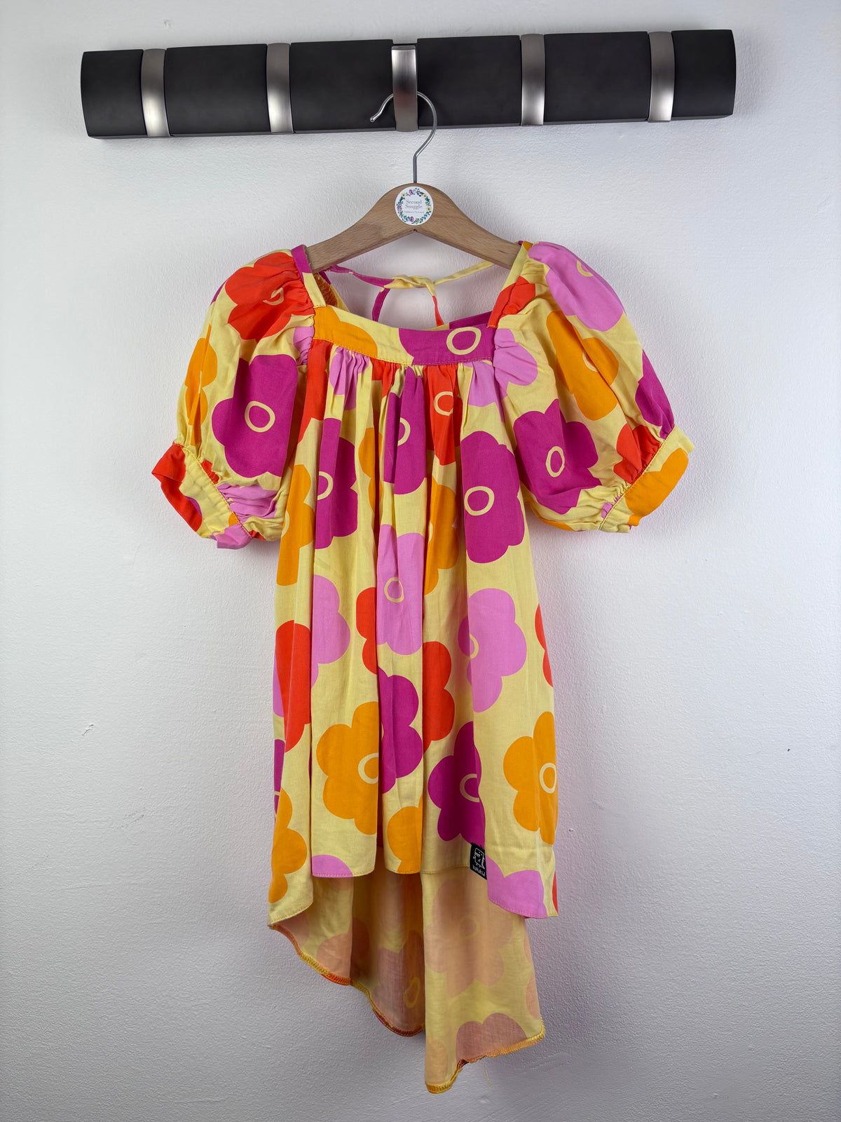 Kuku Kid Yellow Pink Floral Puff Sleeve Dress 3-4 Years-Dresses-Second Snuggle Preloved