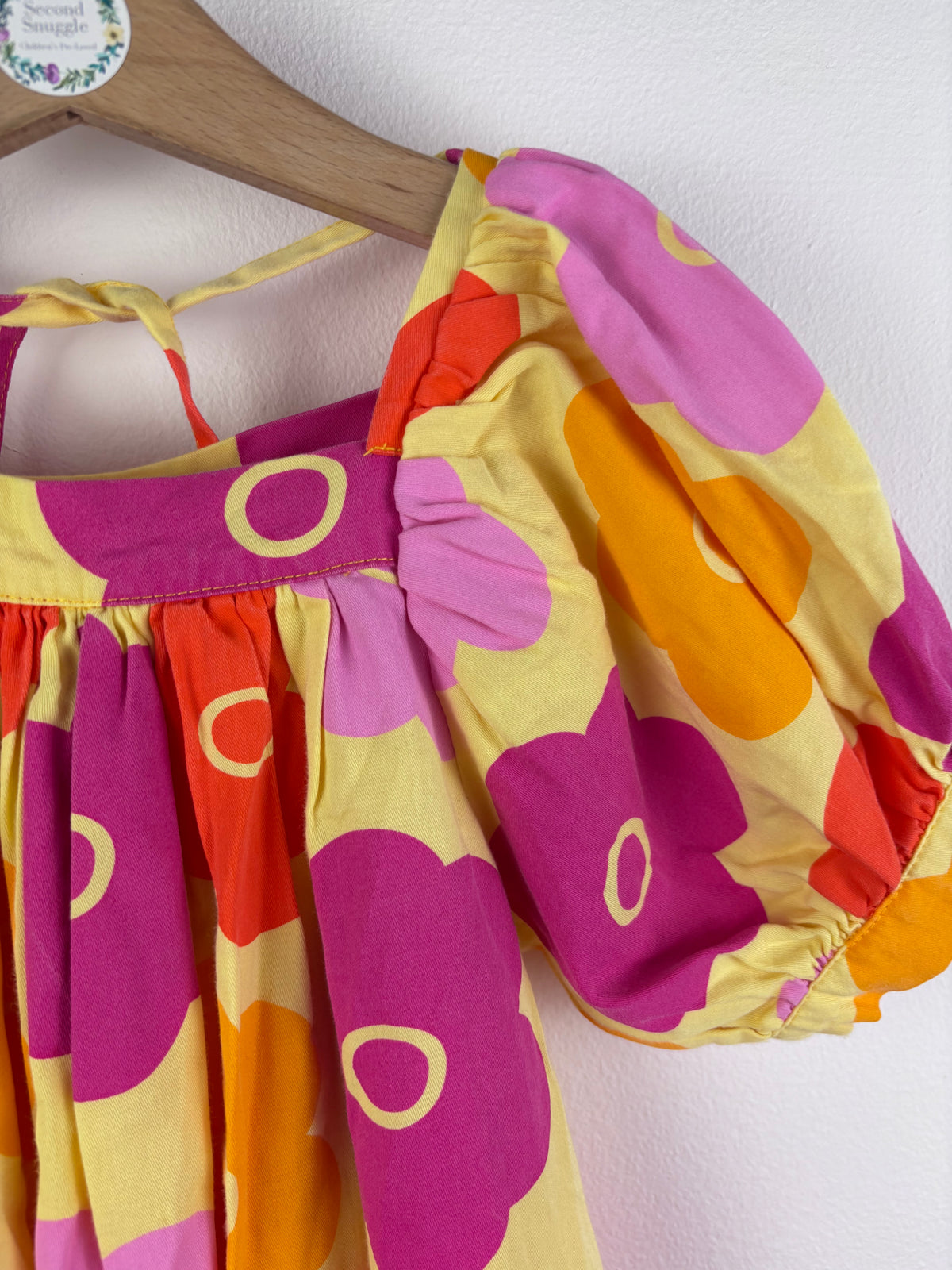 Kuku Kid Yellow Pink Floral Puff Sleeve Dress 3-4 Years-Dresses-Second Snuggle Preloved