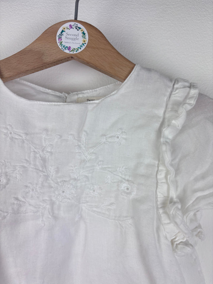 Zara White Embroidered Top 2-3 Years