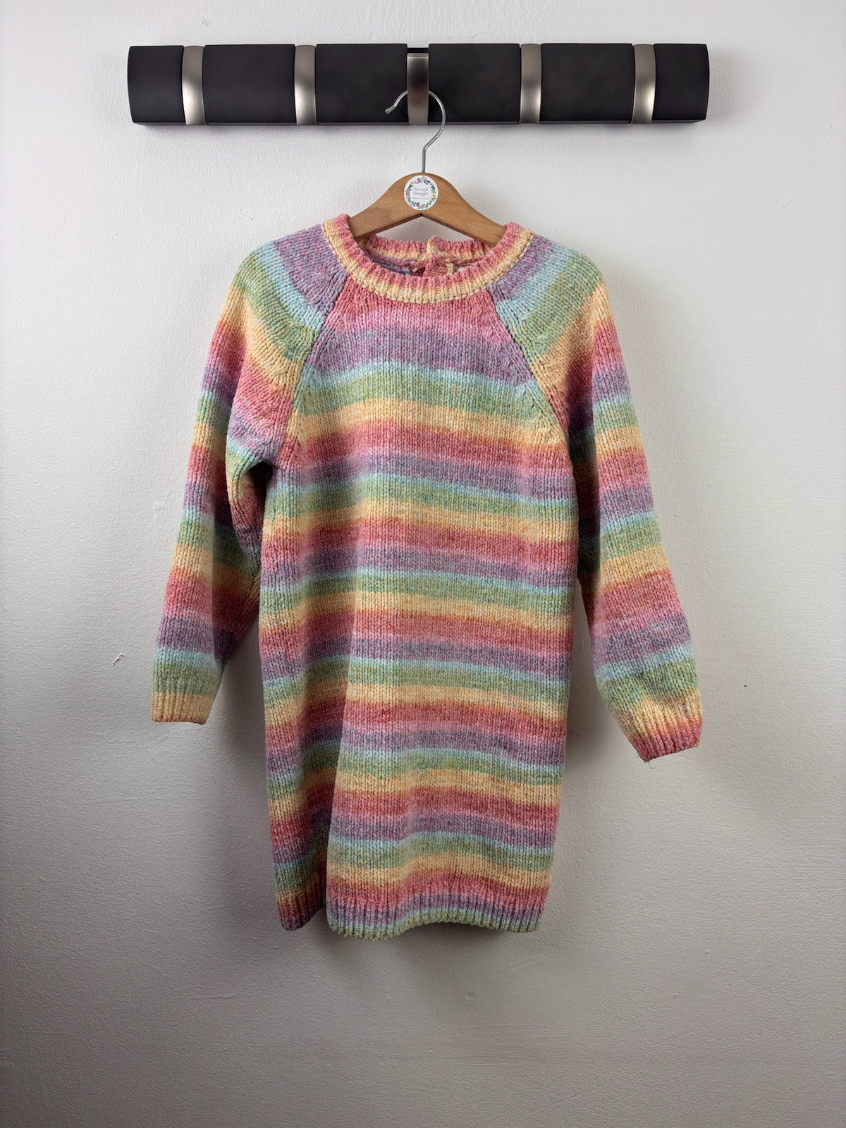Next Pastel Rainbow Stripe Knitted Dress 5-6 Years-Dresses-Second Snuggle Preloved